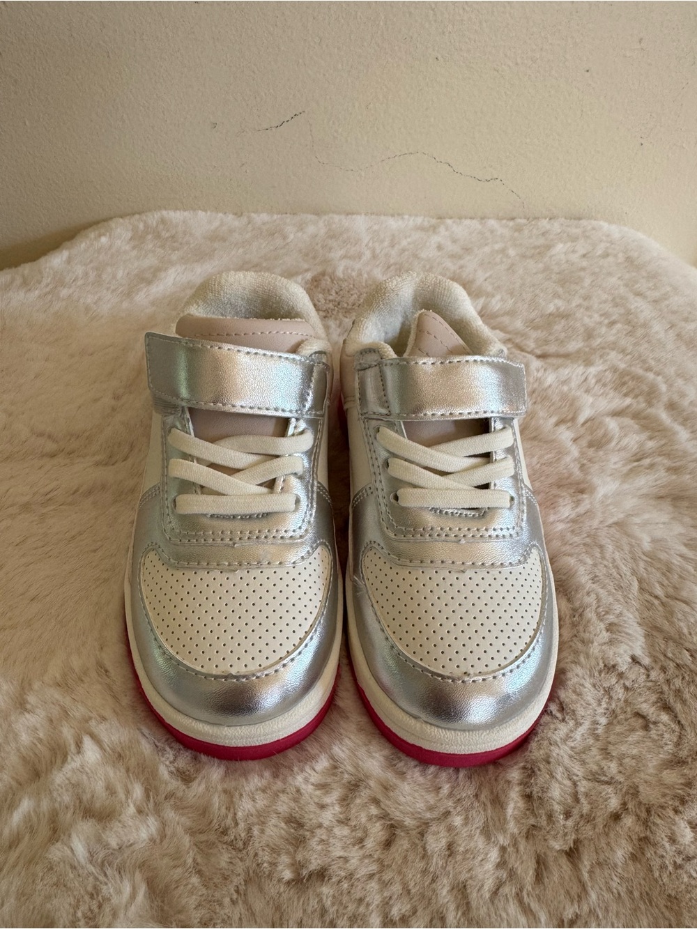 Brand New Zara Kids Metallic Silver & Pink Sneakers